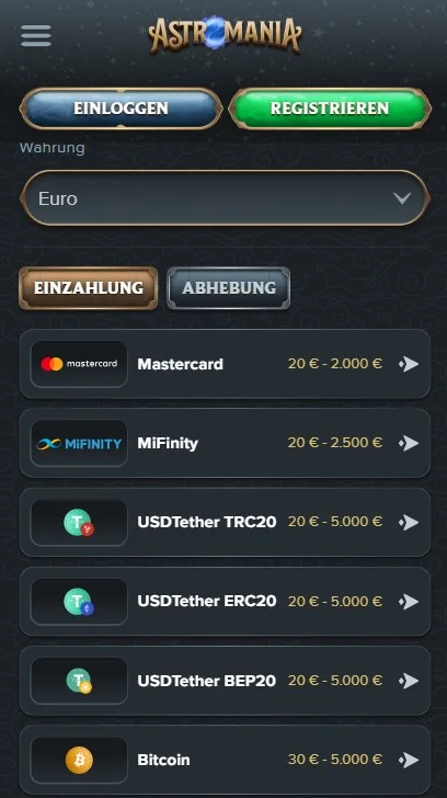 Einzahlungsoptionen