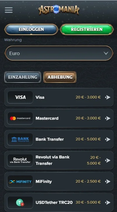 Auszahlungsmethoden